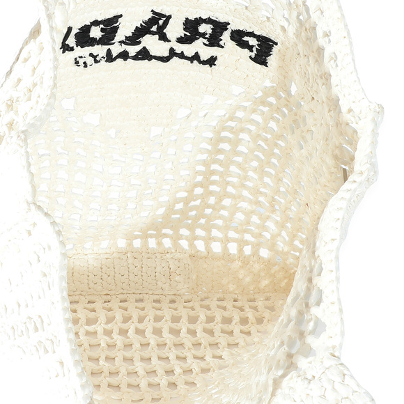 Prada White Raffia Crochet Triangle Logo Tote - Picture 2 of 7